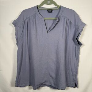 Splendid Blue Linen‎ Blend Blouse Lightweight XL Women’s Short Sleeve Shirt